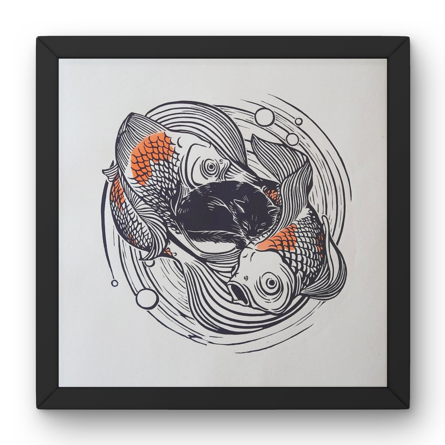 Koi Fish and Cat | Limited Edition Handmade Lino Print