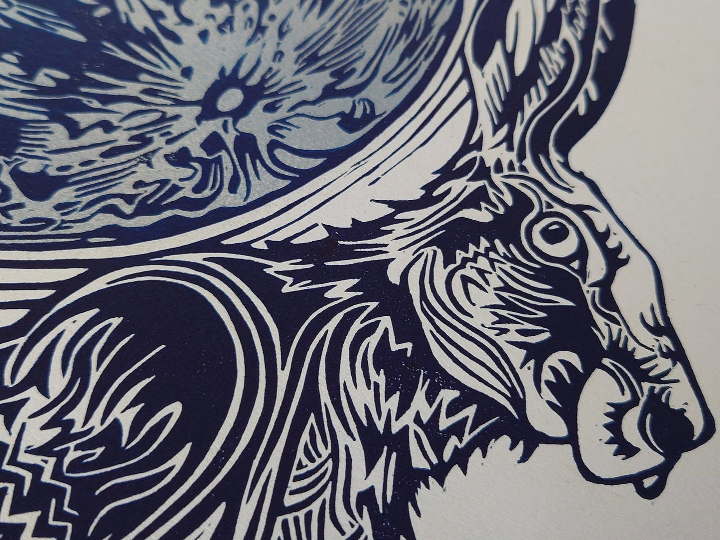 Moon Gazing Hares | Limited Edition Handmade Lino Print