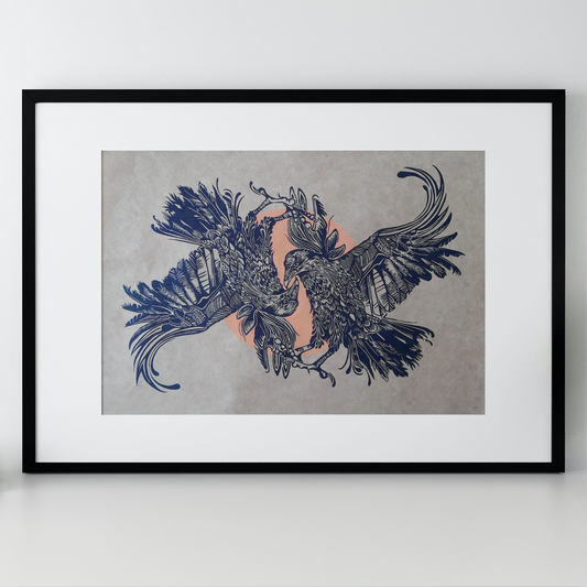 Flying Ravens | Limited Edition Handmade Lino Print