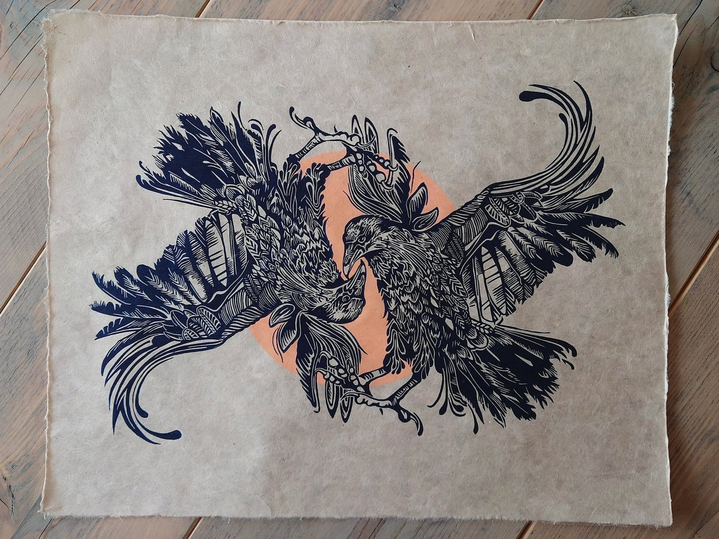 Flying Ravens | Limited Edition Handmade Lino Print