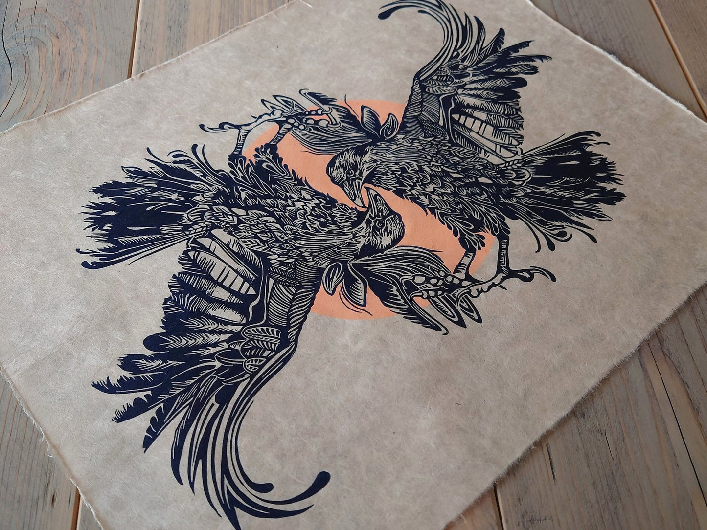 Flying Ravens | Limited Edition Handmade Lino Print