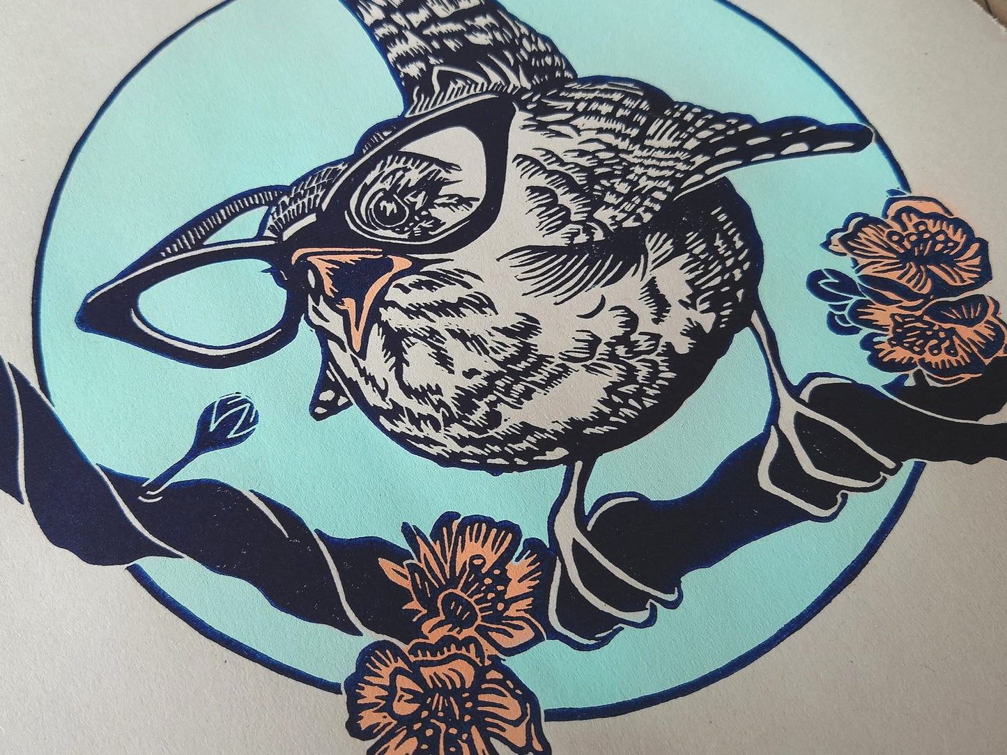 Wren Bird in Glasses | Limited Edition Handmade Lino Print