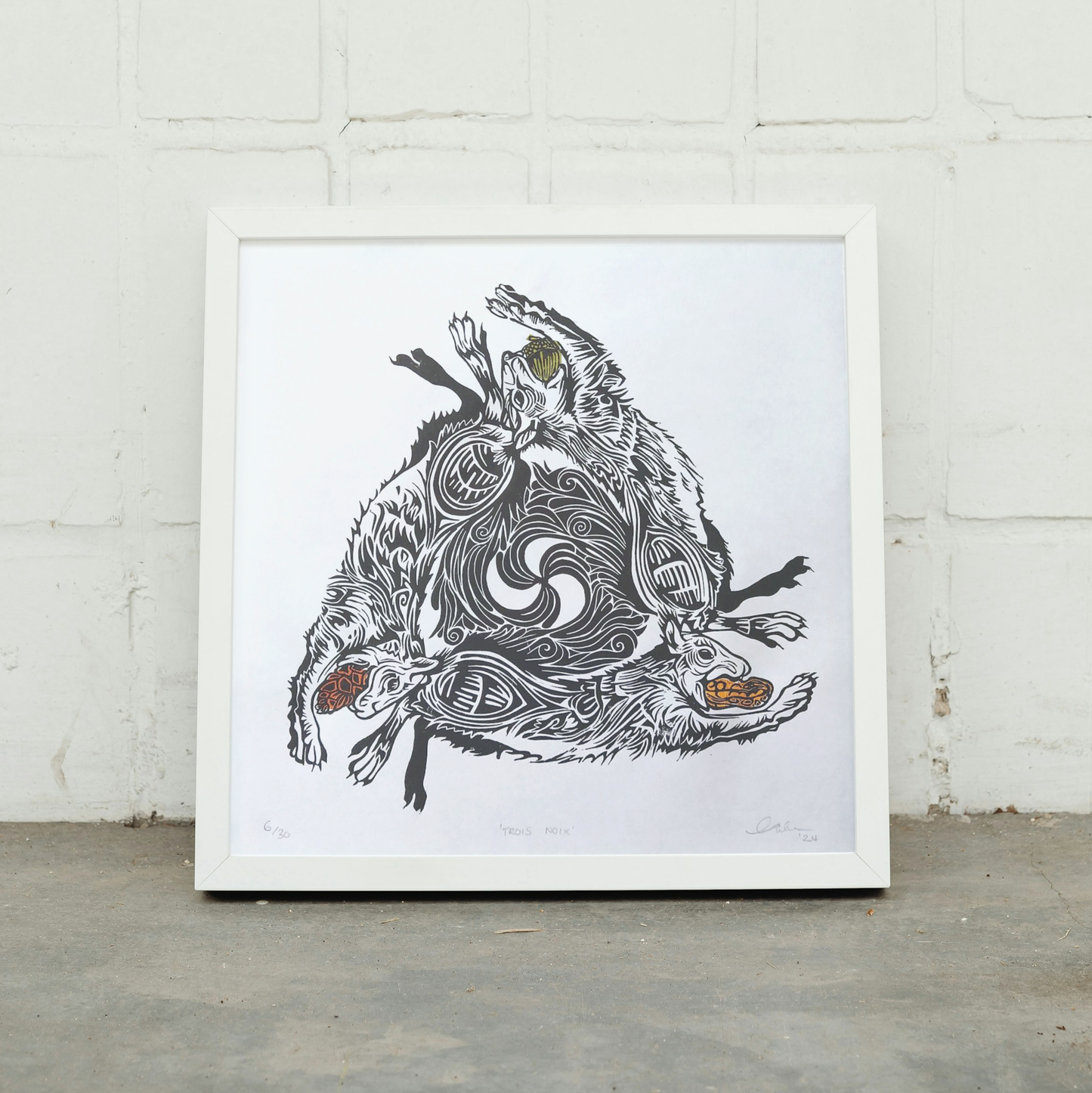 Three Squirrels | Limited Edition Handmade Lino Print